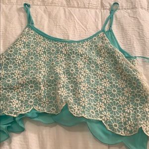 turquoise flower crop top